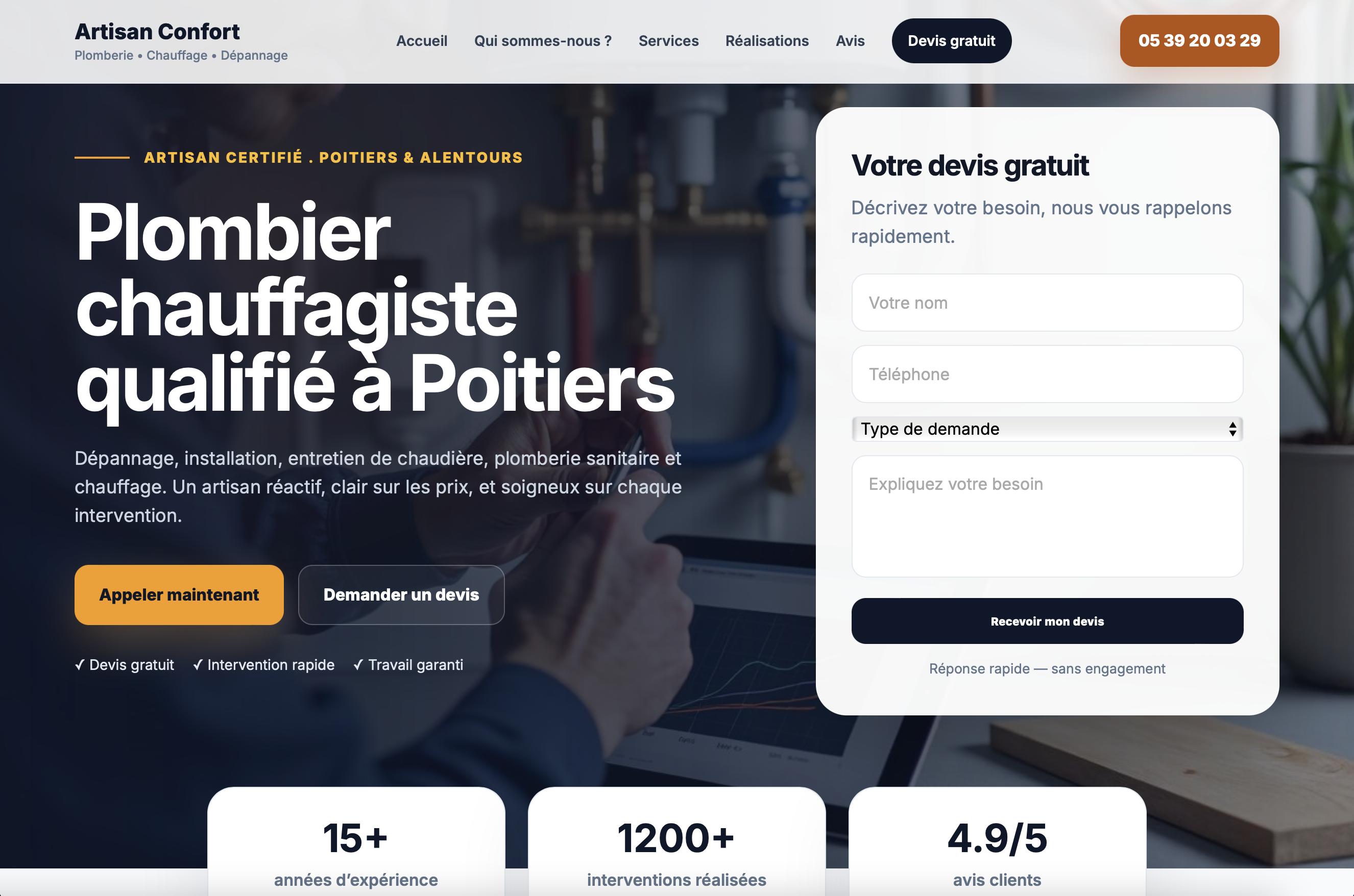 Maquette site internet plombier chauffagiste