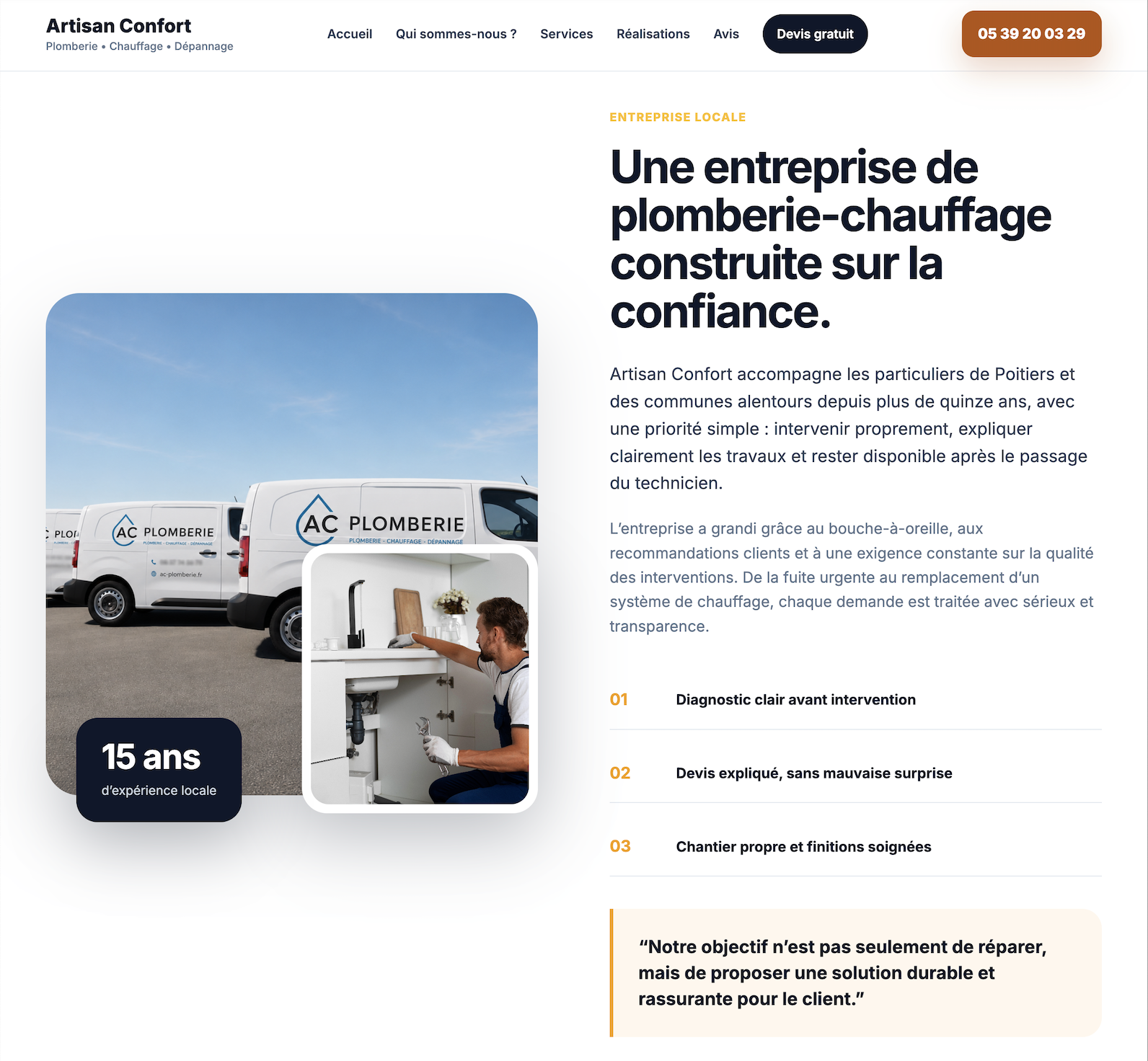 Page intérieure de la maquette plombier