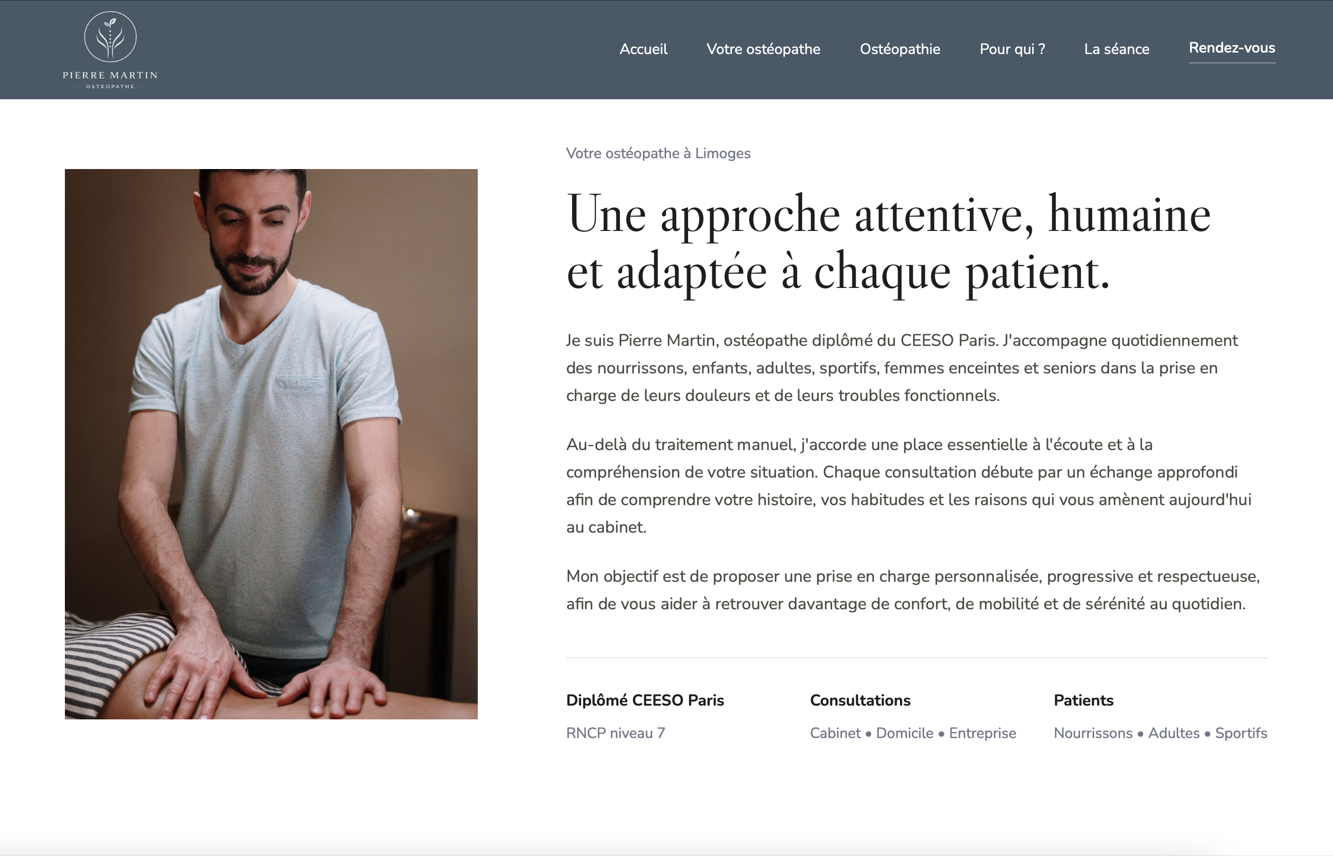 Page intérieure de la maquette ostéopathe